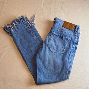 Zara Trafaluc Denimwear Blue Frayed Hem Ripped Cropped Jeans Size 6